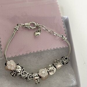 Silver Tone Cat Charm Bracelet Cute Kitten Pet Lover Gift